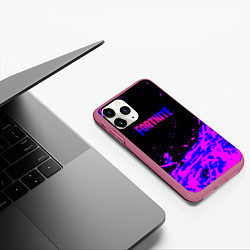 Чехол iPhone 11 Pro матовый Fortnite neon logo steel, цвет: 3D-малиновый — фото 2