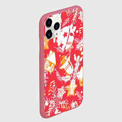 Чехол iPhone 11 Pro матовый Рождественские узоры колокольчики, цвет: 3D-малиновый — фото 2