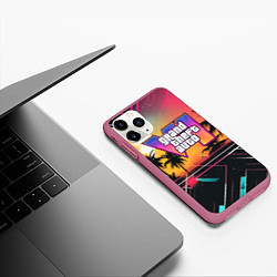 Чехол iPhone 11 Pro матовый GTA 6 night logo, цвет: 3D-малиновый — фото 2