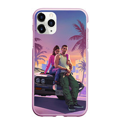 Чехол iPhone 11 Pro матовый GTA 6 Люсия и Джейсен, цвет: 3D-розовый