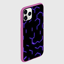 Чехол iPhone 11 Pro матовый Фиолетовые неоновые неполные гексагоны, цвет: 3D-фиолетовый — фото 2