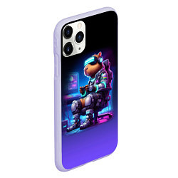 Чехол iPhone 11 Pro матовый Капибара в виртуальном шлеме - киберпанк, цвет: 3D-светло-сиреневый — фото 2