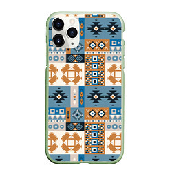 Чехол iPhone 11 Pro матовый Этнический мозаичный геометрический паттерн, цвет: 3D-салатовый