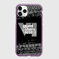 Чехол iPhone 11 Pro матовый GTA 6 следы шин, цвет: 3D-фиолетовый