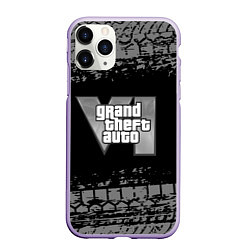 Чехол iPhone 11 Pro матовый GTA 6 следы шин, цвет: 3D-светло-сиреневый