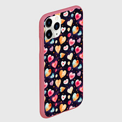 Чехол iPhone 11 Pro матовый Паттерн с сердечками на Валентинов день, цвет: 3D-малиновый — фото 2