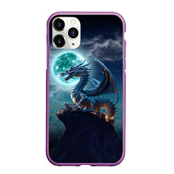 Чехол iPhone 11 Pro матовый Дракон на скале на фоне луны, цвет: 3D-фиолетовый