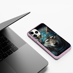 Чехол iPhone 11 Pro матовый Волк индеец, цвет: 3D-розовый — фото 2