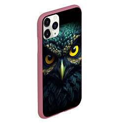 Чехол iPhone 11 Pro матовый Бирюзовая сова с желтыми глазами, цвет: 3D-малиновый — фото 2