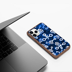 Чехол iPhone 11 Pro матовый Белые черепки и кости на синем, цвет: 3D-коричневый — фото 2