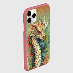Чехол iPhone 11 Pro матовый Зеленый древесный дракон с деревьями, цвет: 3D-малиновый — фото 2