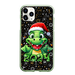 Чехол iPhone 11 Pro матовый Зеленый дракон на черном фоне 2024, цвет: 3D-салатовый