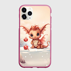 Чехол iPhone 11 Pro матовый Снежный дракоша 2024, цвет: 3D-малиновый
