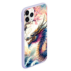 Чехол iPhone 11 Pro матовый Japanese dragon and sakura - engraving, цвет: 3D-светло-сиреневый — фото 2