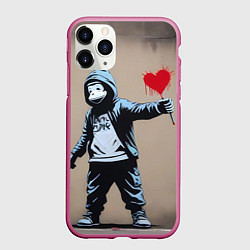 Чехол iPhone 11 Pro матовый Обезьяна держит в руках сердце граффити, цвет: 3D-малиновый