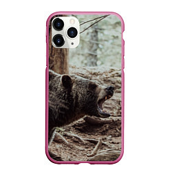 Чехол iPhone 11 Pro матовый Bear, цвет: 3D-малиновый