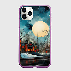 Чехол iPhone 11 Pro матовый Ночной новогодний город, цвет: 3D-фиолетовый