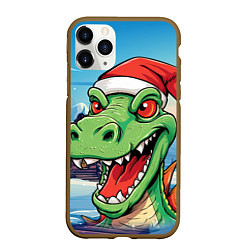 Чехол iPhone 11 Pro матовый Дракон в новогодней шапке, цвет: 3D-коричневый