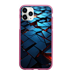 Чехол iPhone 11 Pro матовый Синие битые плитки, цвет: 3D-малиновый