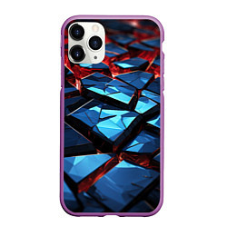 Чехол iPhone 11 Pro матовый Синие абстрактные плиты и красное свечение, цвет: 3D-фиолетовый