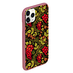 Чехол iPhone 11 Pro матовый Хохломская роспись красные ягоды, цвет: 3D-малиновый — фото 2