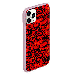 Чехол iPhone 11 Pro матовый Хохломская роспись красные цветы и ягоды на чёрном, цвет: 3D-розовый — фото 2