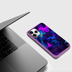 Чехол iPhone 11 Pro матовый Яркие кислотная разноцветные пятна в виде камуфляж, цвет: 3D-фиолетовый — фото 2