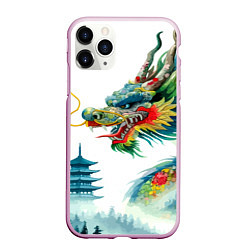 Чехол iPhone 11 Pro матовый Japanese watercolor dragon - art, цвет: 3D-розовый