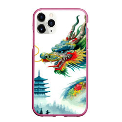 Чехол iPhone 11 Pro матовый Japanese watercolor dragon - art, цвет: 3D-малиновый