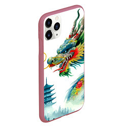 Чехол iPhone 11 Pro матовый Japanese watercolor dragon - art, цвет: 3D-малиновый — фото 2