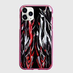 Чехол iPhone 11 Pro матовый Агрессивные линии белые и красные, цвет: 3D-малиновый