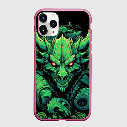 Чехол iPhone 11 Pro матовый Зеленый яркий неоновый дракон символ 2024 года, цвет: 3D-малиновый