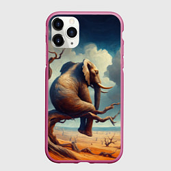 Чехол iPhone 11 Pro матовый Слон сидит на ветке дерева в пустыне, цвет: 3D-малиновый