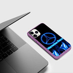 Чехол iPhone 11 Pro матовый Mercedes-benz blue neon, цвет: 3D-фиолетовый — фото 2