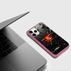 Чехол iPhone 11 Pro матовый Взрыв и черные камни, цвет: 3D-малиновый — фото 2
