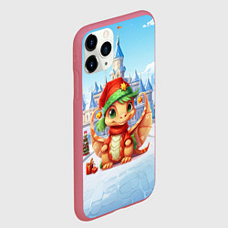 Чехол iPhone 11 Pro матовый Дракон новогодний городок, цвет: 3D-малиновый — фото 2