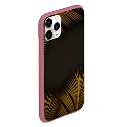 Чехол iPhone 11 Pro матовый Тонкие золотые листья на черном фоне, цвет: 3D-малиновый — фото 2