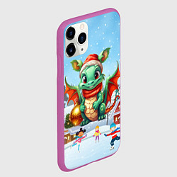Чехол iPhone 11 Pro матовый Милый маленький дракон новогодний в зимнем дворе, цвет: 3D-фиолетовый — фото 2