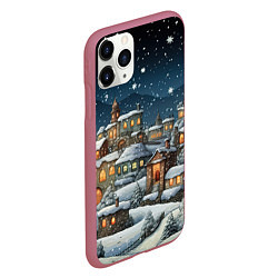 Чехол iPhone 11 Pro матовый Новогодний городок ночной, цвет: 3D-малиновый — фото 2