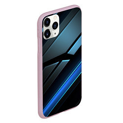 Чехол iPhone 11 Pro матовый Черная абстракция с синим неоновым ярким свечением, цвет: 3D-розовый — фото 2