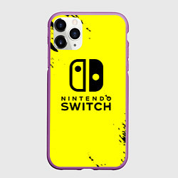 Чехол iPhone 11 Pro матовый Nintendo switch краски на жёлтом, цвет: 3D-фиолетовый