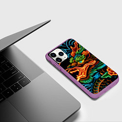 Чехол iPhone 11 Pro матовый Japanese neon dragon - irezumi, цвет: 3D-фиолетовый — фото 2