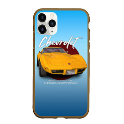 Чехол iPhone 11 Pro матовый Американский маслкар Chevrolet Corvette, цвет: 3D-коричневый