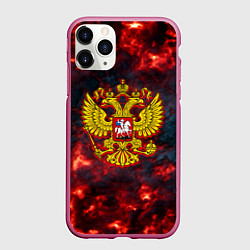 Чехол iPhone 11 Pro матовый Герб РФ лава огненный герб, цвет: 3D-малиновый