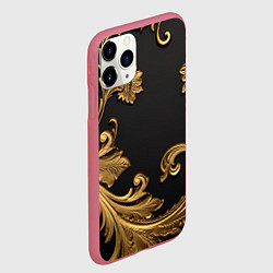 Чехол iPhone 11 Pro матовый Лепнина золотые объемные узоры, цвет: 3D-малиновый — фото 2