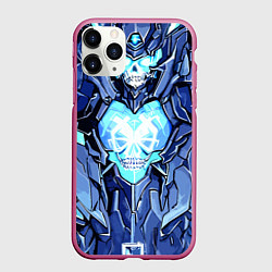 Чехол iPhone 11 Pro матовый Синий череп киберпанк, цвет: 3D-малиновый