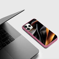 Чехол iPhone 11 Pro матовый Черная и оранжевая материя, цвет: 3D-малиновый — фото 2