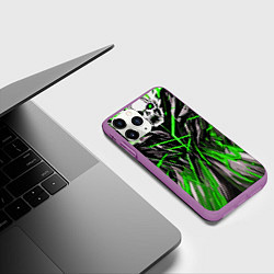 Чехол iPhone 11 Pro матовый Череп и зелёные полосы, цвет: 3D-фиолетовый — фото 2
