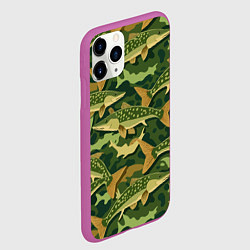 Чехол iPhone 11 Pro матовый Камуфляж рыболова - рыба щука, цвет: 3D-фиолетовый — фото 2