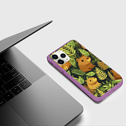 Чехол iPhone 11 Pro матовый Капибары - лесной маскировочный камуфляж, цвет: 3D-фиолетовый — фото 2